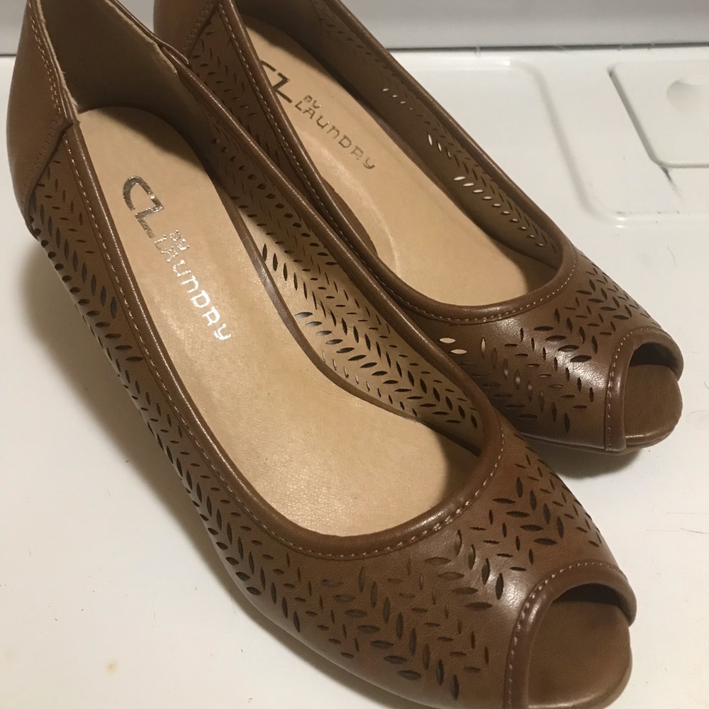 New Size 6 1/2 brown peep toes wedges by CL Laundry